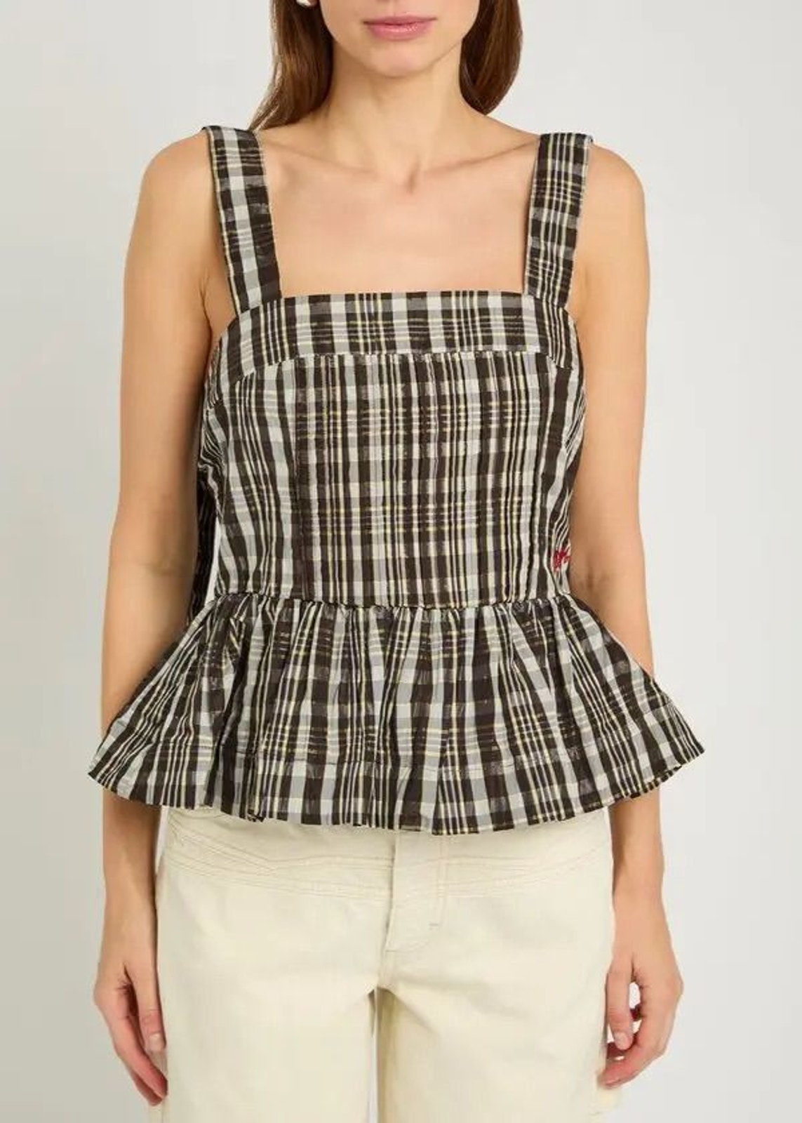 Damson Madder Thalia Plaid Peplum Cami Top Size 10